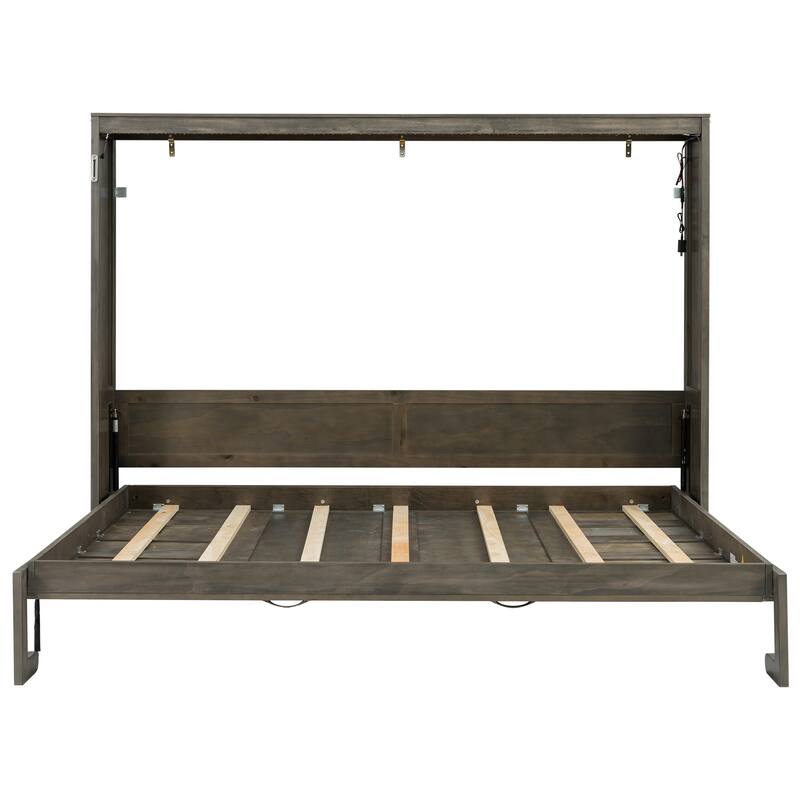 Roomfitters Full/Queen Size Murphy Bed with Desk, LED Light and Hydraulic Lift, Cabinet Design