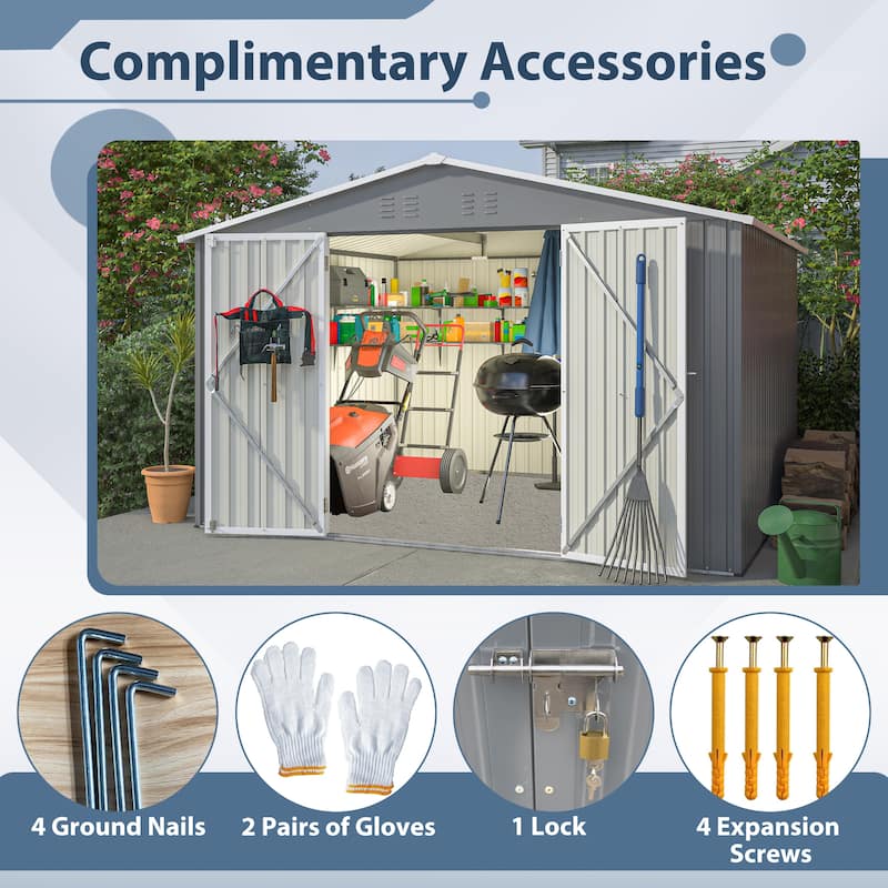 10X8 FT Outdoor Storage Shed, All Weather Metal Tool Shed