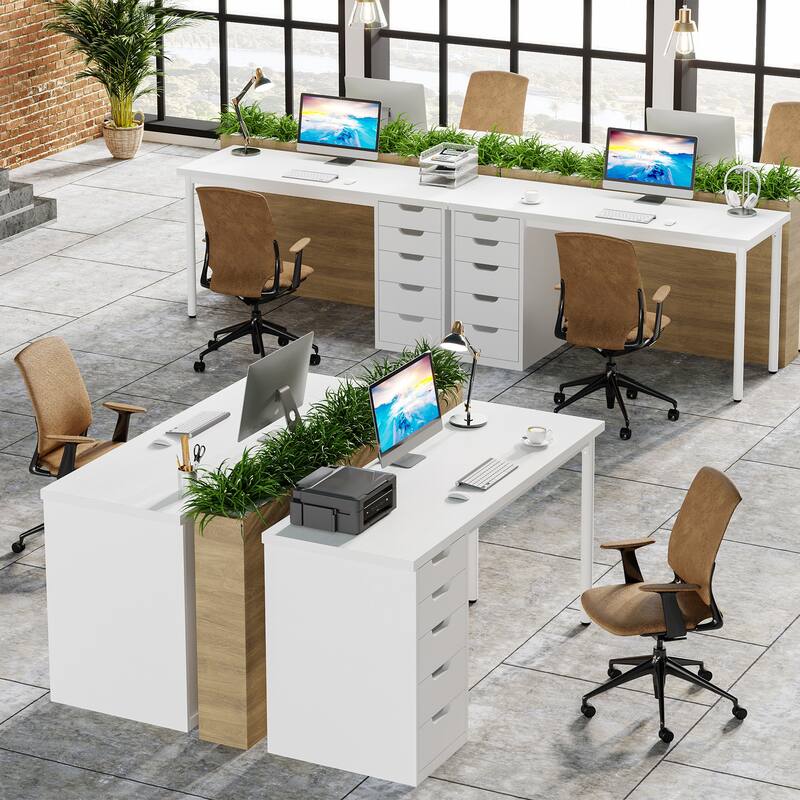 Modern Computer Desk with 5 Reversible Drawers, Storage Home Office Desk, PC/Laptop Desk, Study Writing Table Workstation