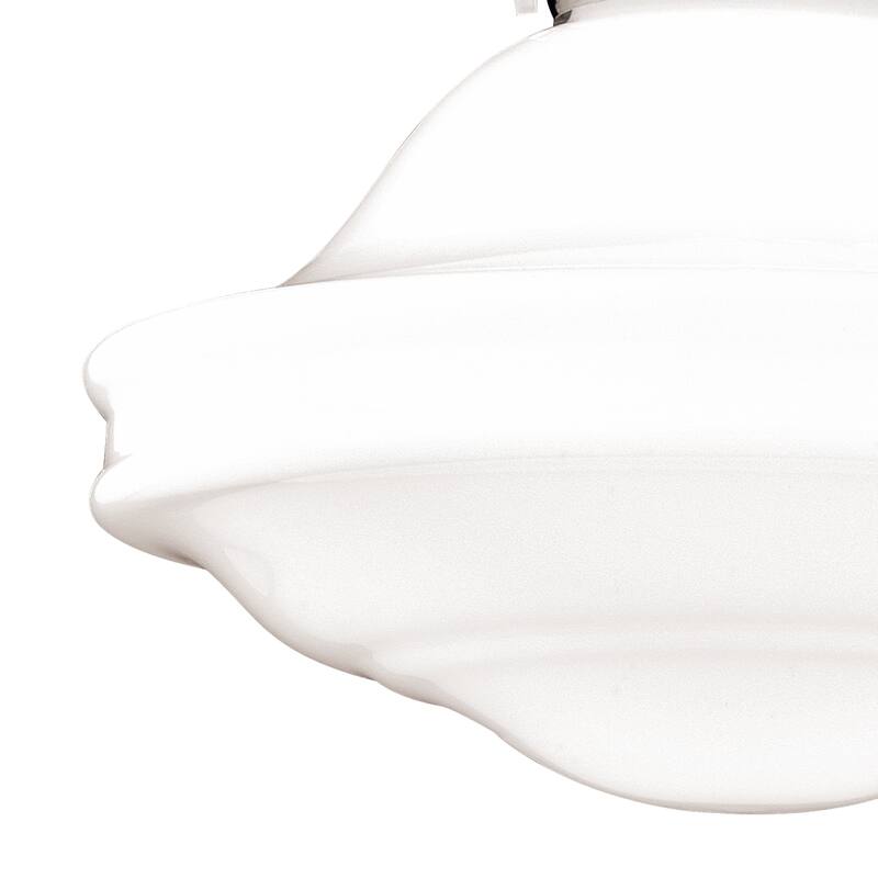 Huntley Satin Nickel Farmhouse Milk Glass Schoolhouse Pendant Light - 12-in W x 14.75-in H x 12-in D