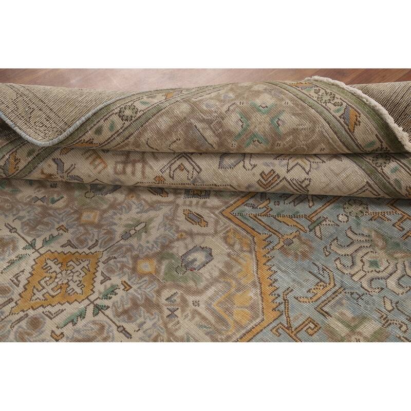 Geometric Blue Tabriz Persian Area Rug Handmade Blue Wool Carpet - 6'7"x 9'8"