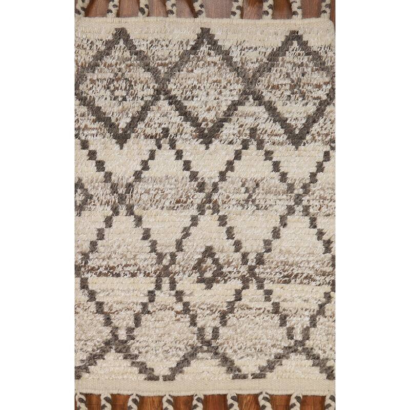 Geometric Moroccan Accent Rug Handmade Beige Wool Carpet - 2'0"x 3'0"