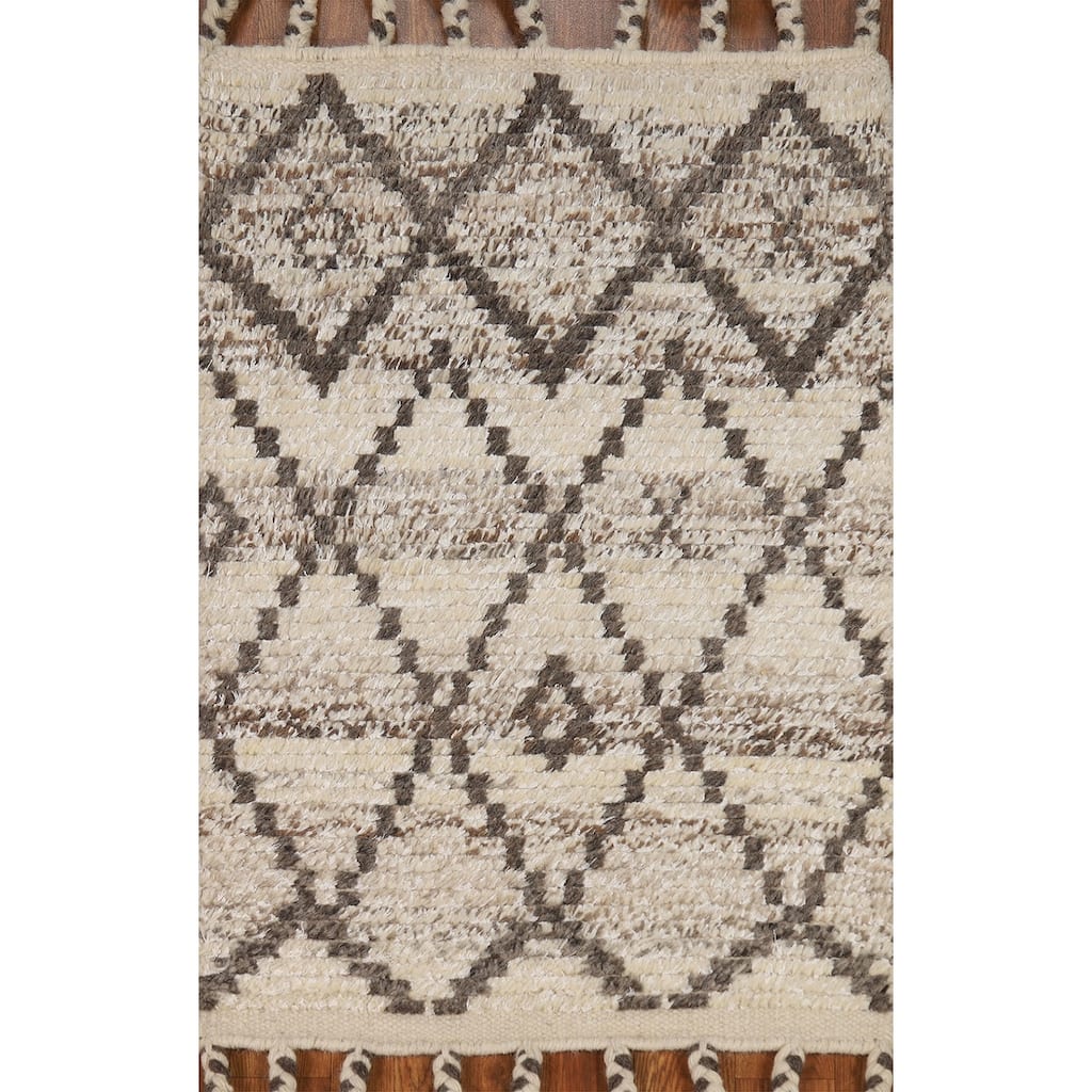 Geometric Moroccan Accent Rug Handmade Beige Wool Carpet - 2'0"x 3'0"