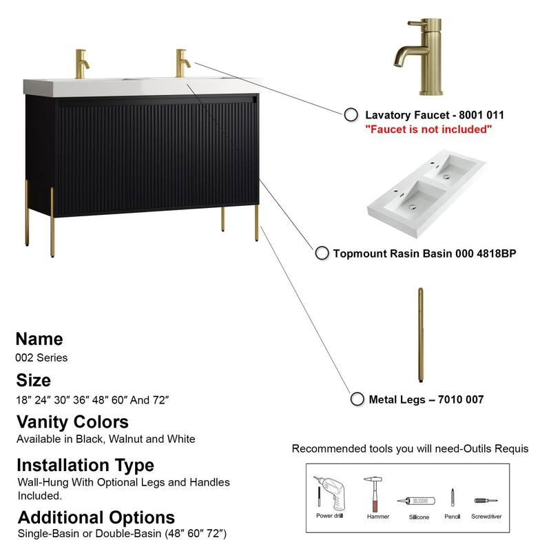 Ripple 48" Bathroom Vanity Kit (Assembly Required)