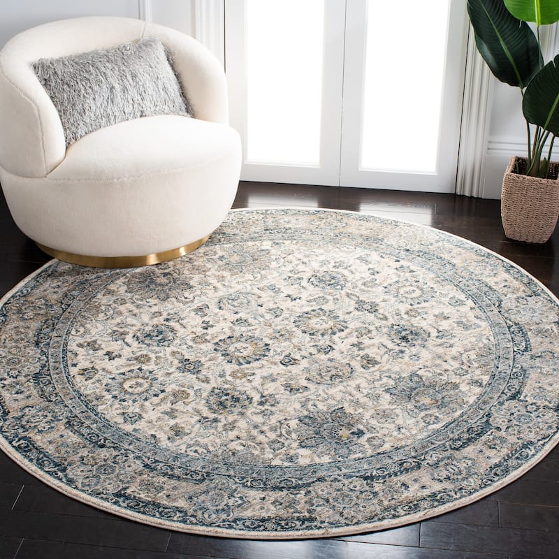 SAFAVIEH Valencia Zeinab Vintage Rug - 6'4" Round - Ivory/Blue
