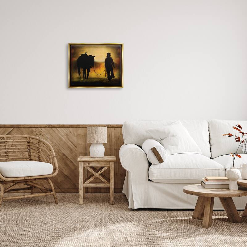 Stupell Cowgirl & Horse Silhouette Framed Floater Canvas Wall Art Design by PBurchettePhoto