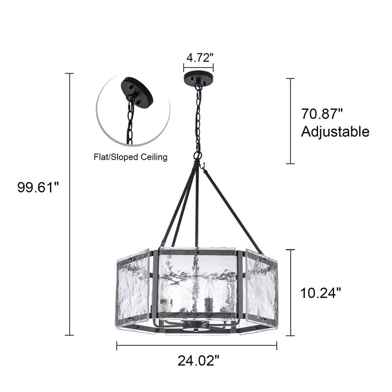 Black/Gold Glass Drum Chandeliers for Dining Room Living Room Entryway - W24.02"