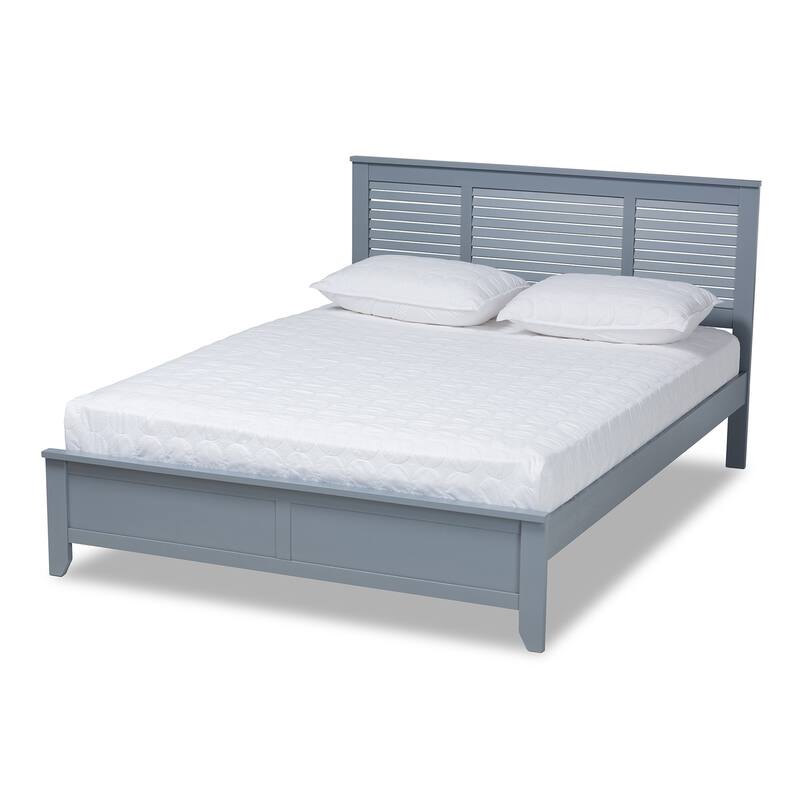 Rustic Ranch Grey Wood Platform Bed - Full Size, Modern Farmhouse Style Bed Frame with Headboard