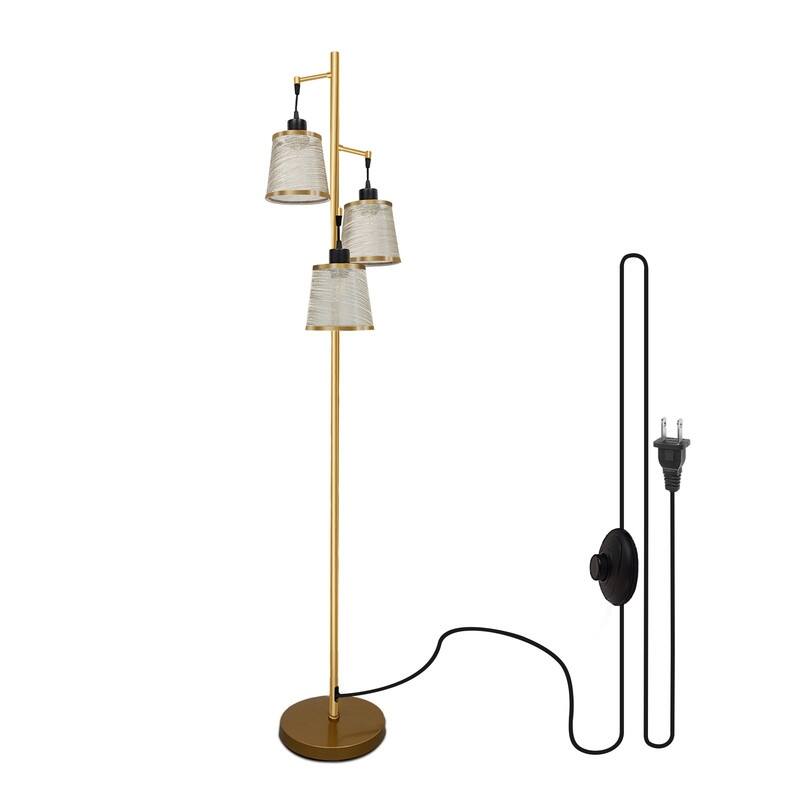 Modern 3-Light Tree Floor Lamp With Acrylic Shades, Antique Brass Standing Lamp For Living Room & Bedroom