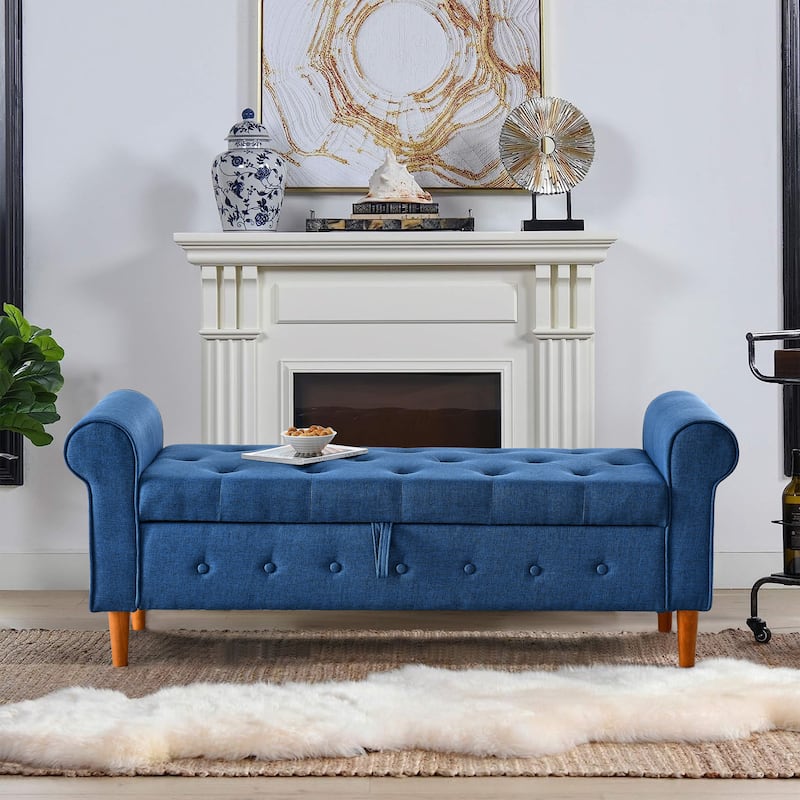 Modern Blue Tufted Button Storage Ottoman Bench