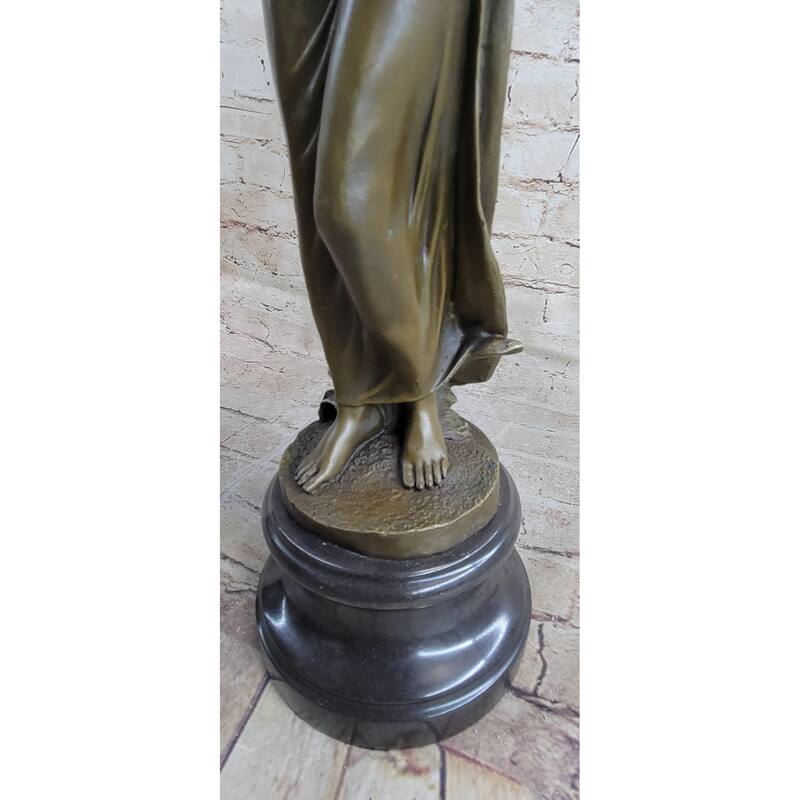 Bronze Sculpture Young Lady Gazes Into A Flower By Moreau Art Nouveau Deco Decor