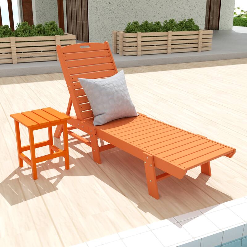 Laguna Hdpe All Weather Outdoor Patio Pool Reclining Armless Chaise Lounges With Side Table (2-Piece Set) - Orange
