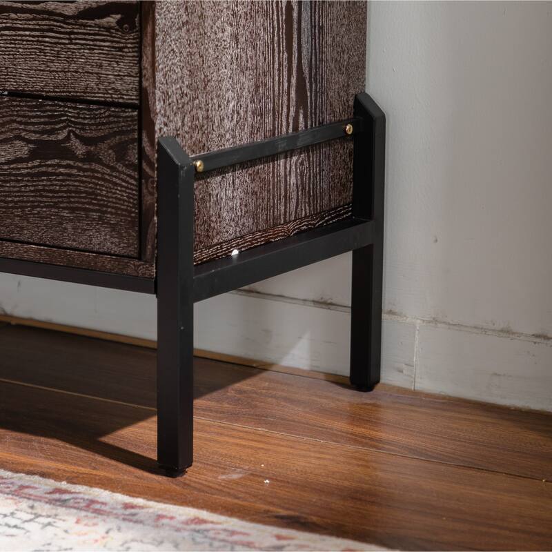 Roomfitters Solid Wood Sideboard Cabinet, Geometric Pattern Storage Console, Mid Century Modern Buffet for Living Room, Natural