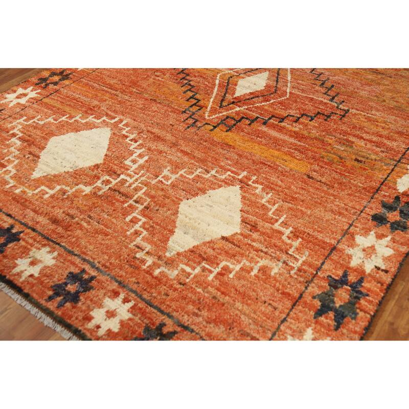 Orange Moroccan Oriental Area Rug Hand-Knotted Wool Carpet - 6'8" x 9'9"