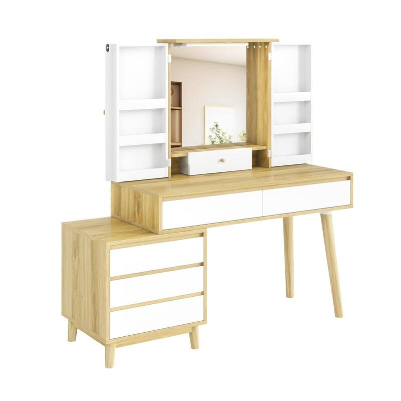 Makeup Vanity with Mirror and Rechargeable LED Light, 6 Drawers & Storage Cabinet