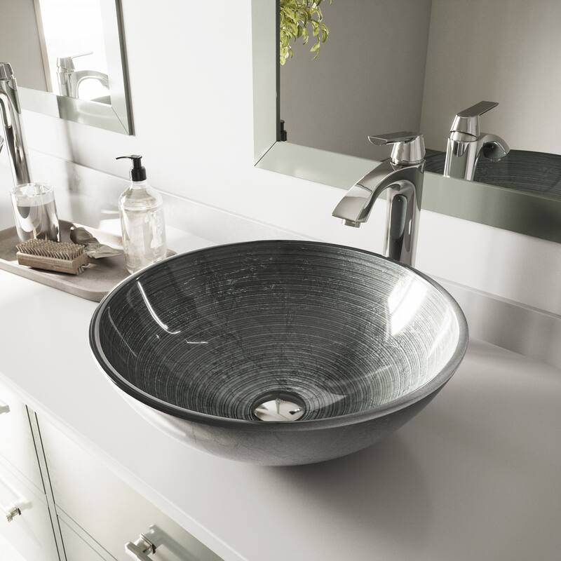 VIGO Giovanni 17"L x 17"W x 6"H Glass Round Vessel Bathroom Sink