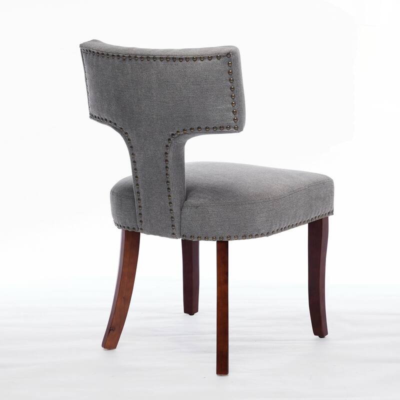 Farmhouse Fabric Upholstered Accent Chair Curved Backrest with Copper Nails around