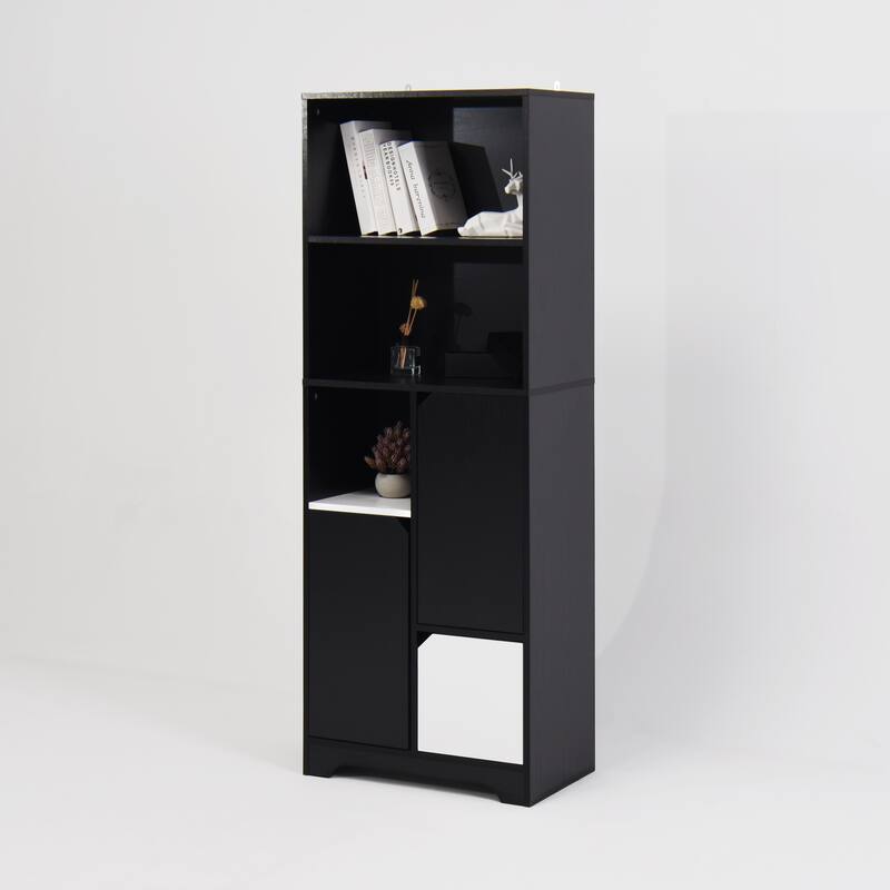 Multifunctional Open Storage Space Bookcase with Doors and Drawer,Modern Style Bedroom Living Room Storage Cabinet