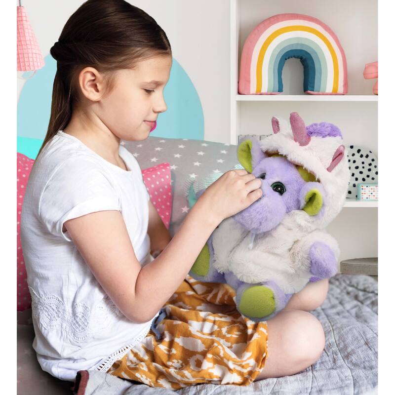 DolliBu Sitting Purple Moose Unicorn Plush Stuffed Animal with Scarf - 12 inches