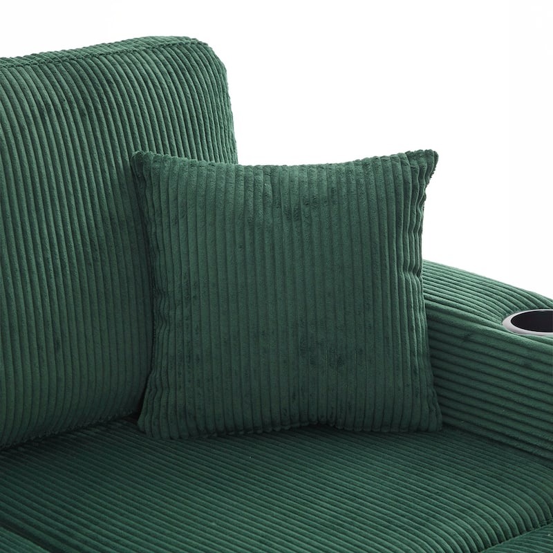 L-Shaped Sectional Sofa with Pull-Out Storage,Ottoman & Pillows 3-Seat with USB Charging,Cup Holder, Convertible Design