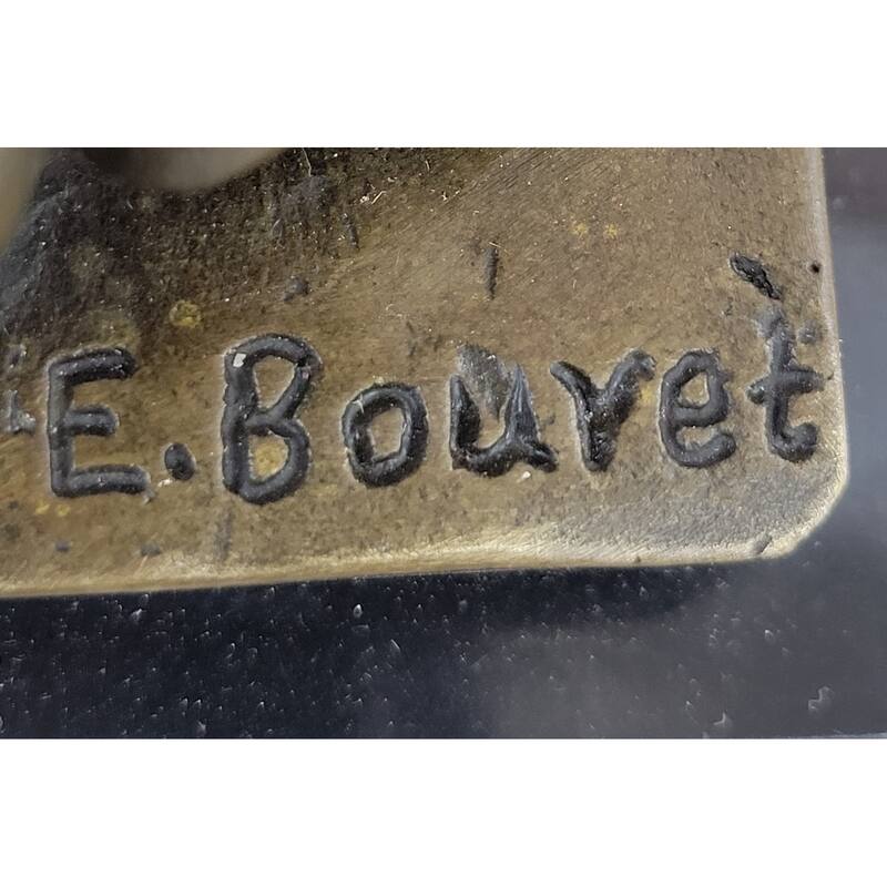 French Artist Bouret Maiden Girl Gold Patina Bronze Sculpture Hot Cast Figurine