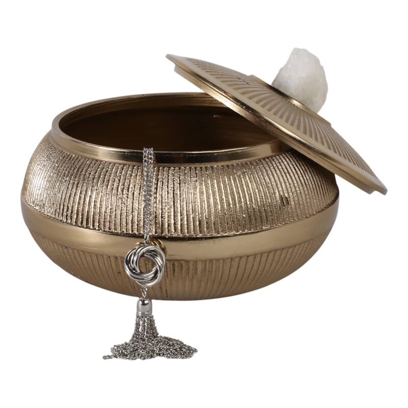 Aluminum Agate Decorative Object Stylish Lidded Textured Sculpture