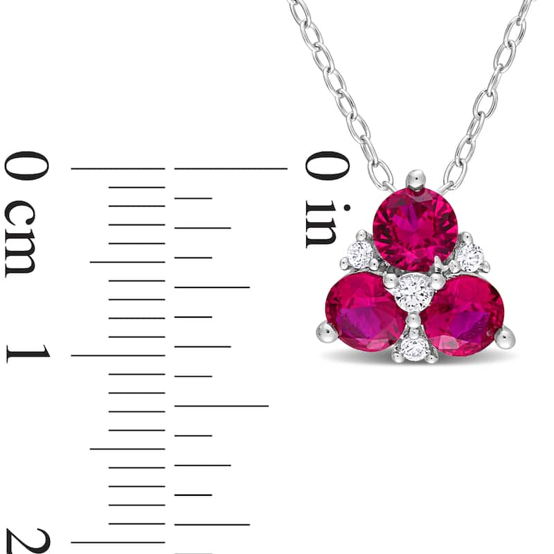 Miadora 1 1/2ct TGW Created Ruby Created White Sapphire 3-Stone Necklace Sterling Silver