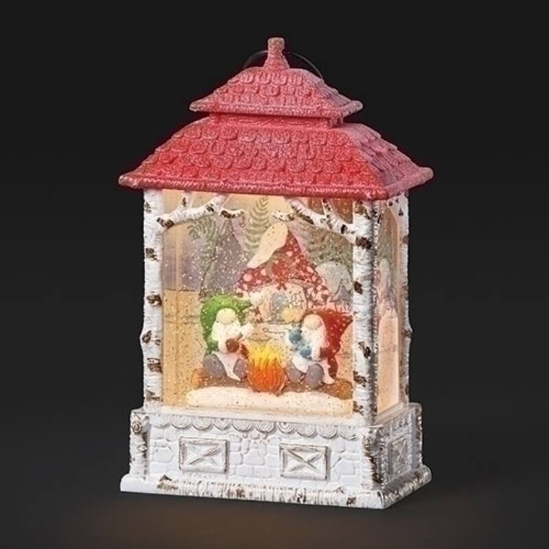 13.25" Red and White Pre-Lit LED Christmas Swirl Campfire Gnomes