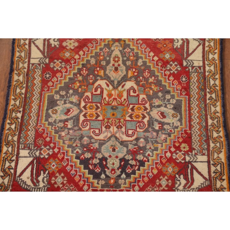 Geometric Abadeh Persian Vintage Square Rug Handmade Wool Carpet - 2'1" x 2'0"