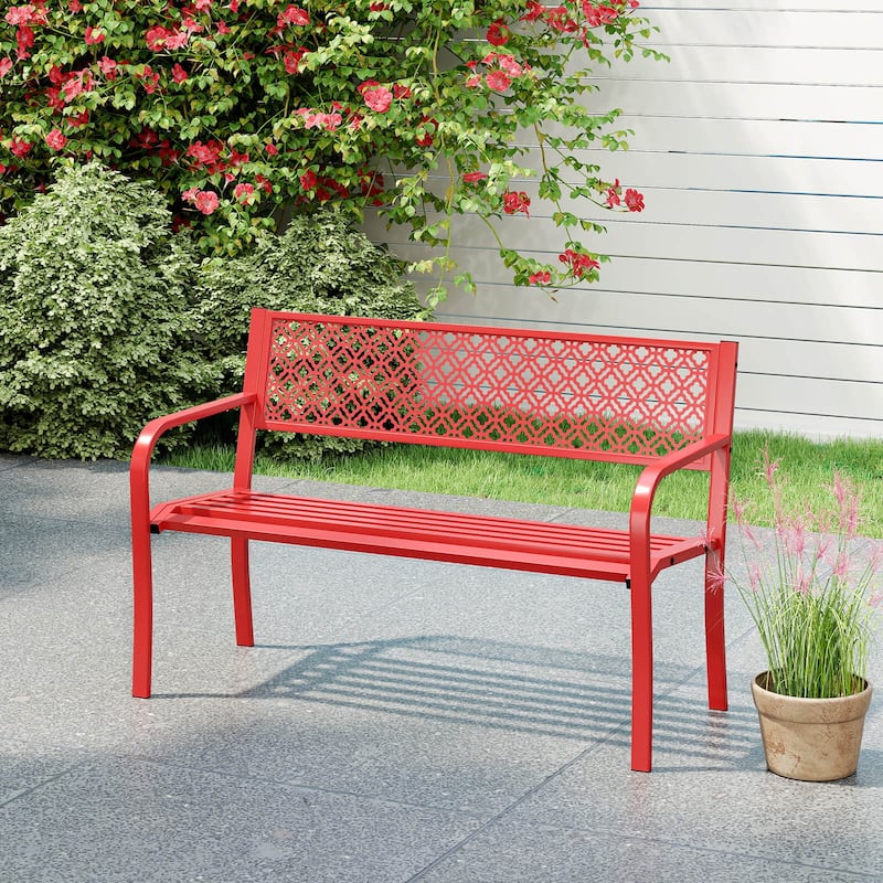 Costway 50" Outdoor Garden Bench with Geometric Lattice Backrest - See Details