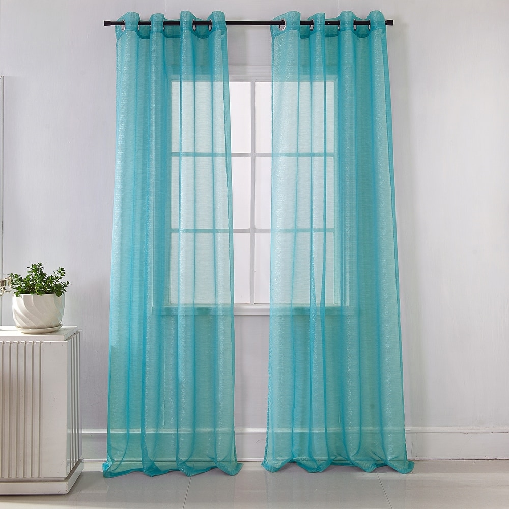 Lonnie Metallic Stripe Sheer Window Curtain Panel 90 inch