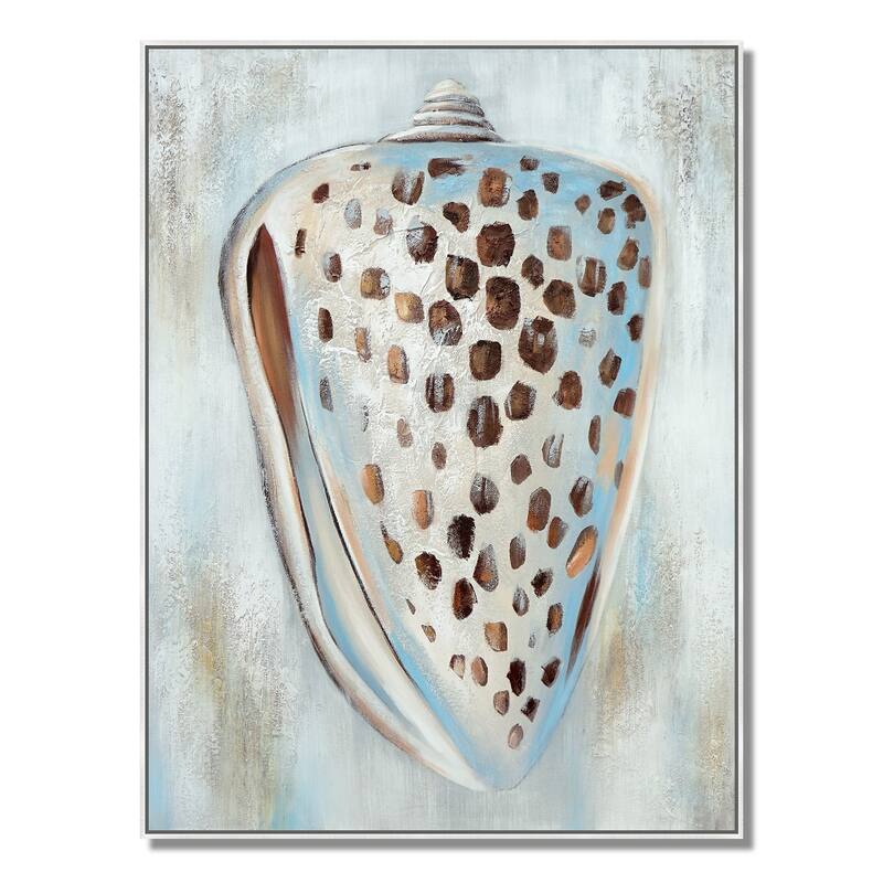 30 x 39 Hand Painted Dotted Sea Conch, Resin Coated, Warm Orange and Blue - Orange, Blue, White