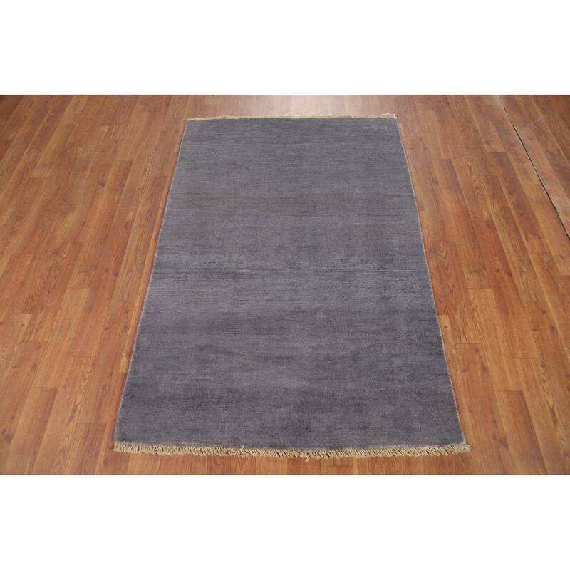 Contemporary Blue Gray Gabbeh Oriental Rug Hand-Knotted Wool Carpet - 3'1"x 4'9"