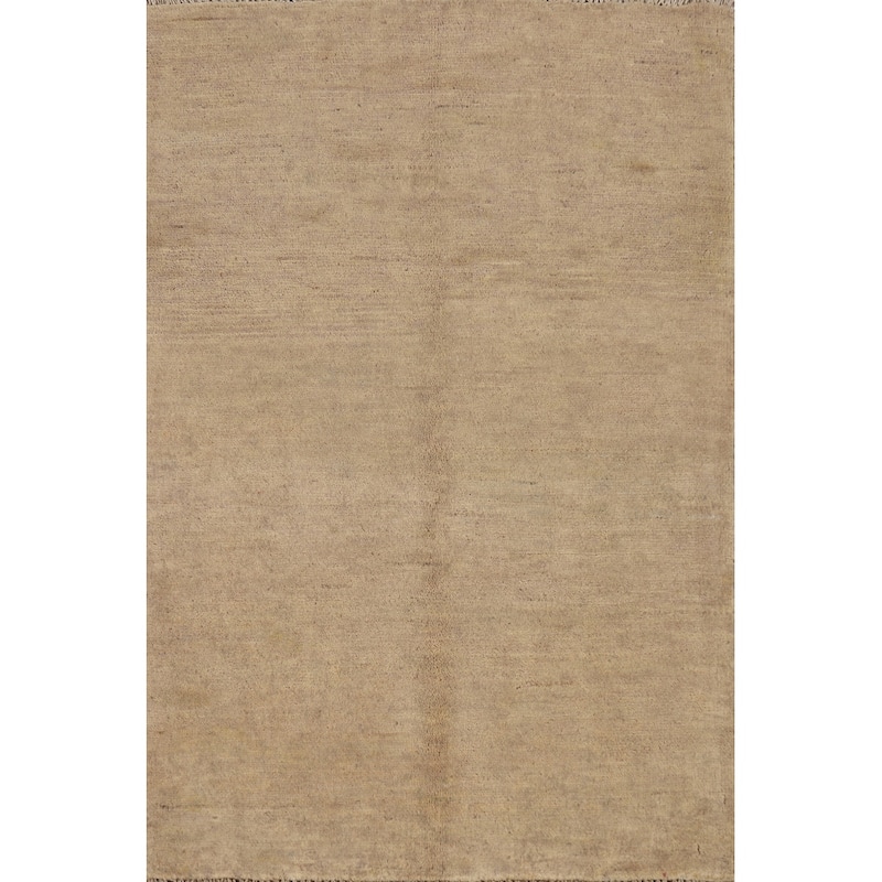 Contemporary Beige Gabbeh Oriental Rug Hand-Knotted Beige Wool Carpet - 2'8"x 4'0"