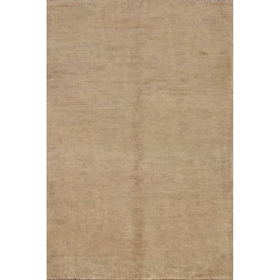 Contemporary Beige Gabbeh Oriental Rug Hand-Knotted Beige Wool Carpet - 2'8"x 4'0"