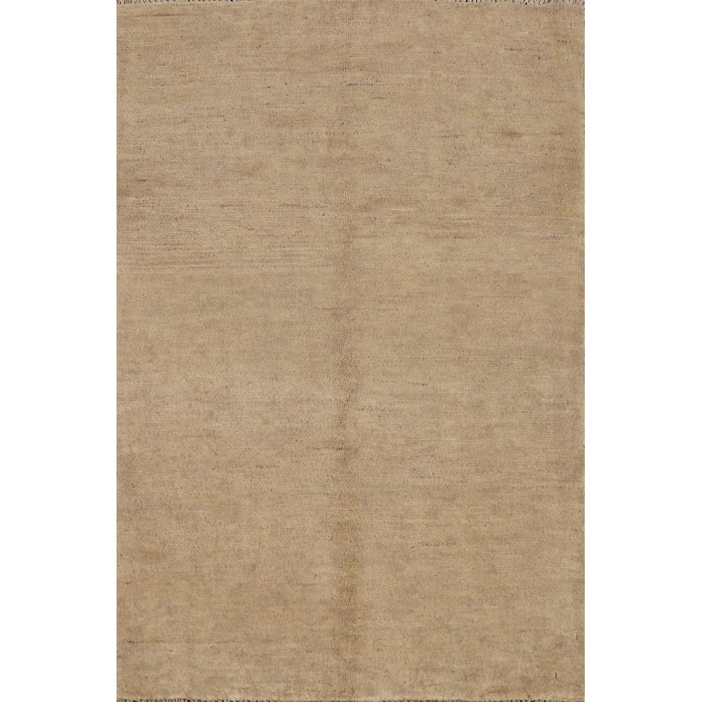 Contemporary Beige Gabbeh Oriental Rug Hand-Knotted Beige Wool Carpet - 2'8"x 4'0"