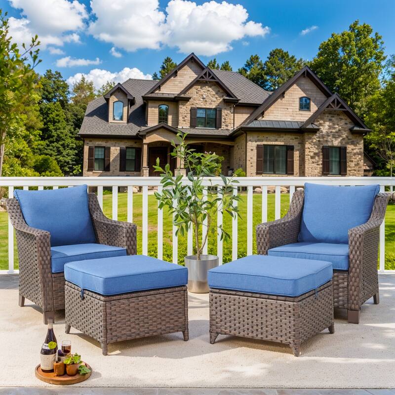 4 Pieces Patio Bistro Set - Brown - Blue - Brown