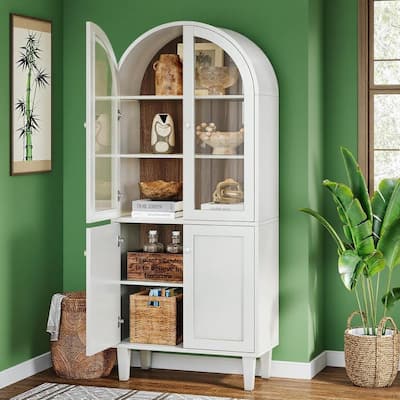 Stylish Arched Wooden Display Cabinet 4 Doors 5 Shelves Vintage Modern Storage for Living Room Bedroom Kitchen