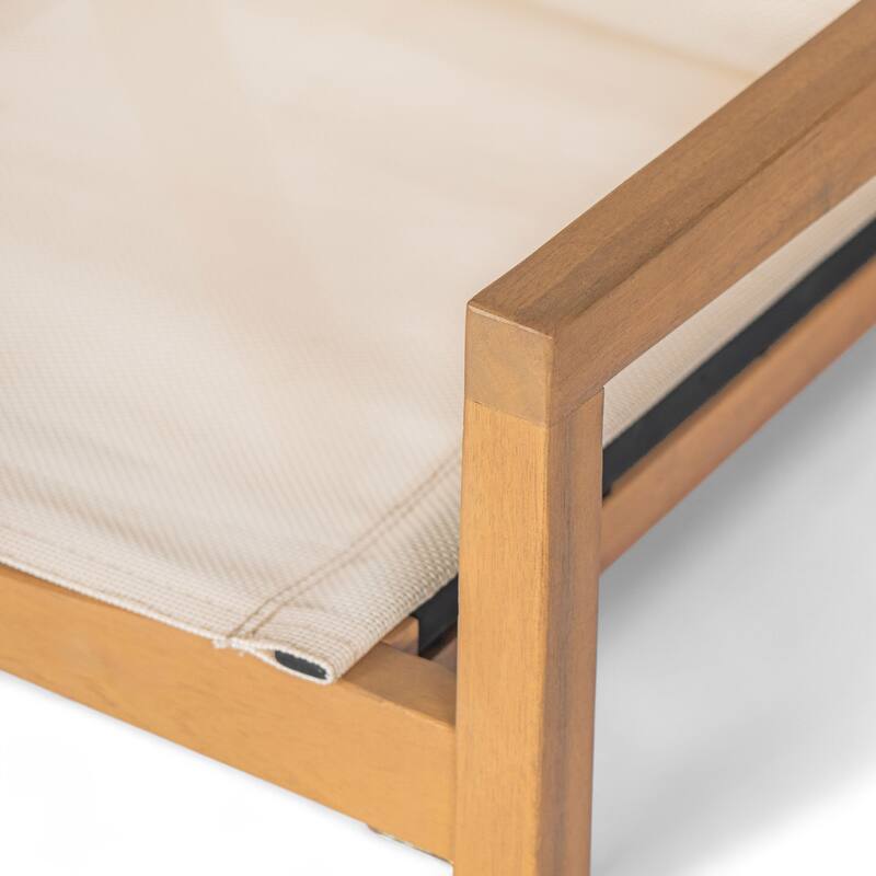 Roomfitters Set of 2 Outdoor Dining Chairs, Acacia Wood Teak Finish Frame with Breathable Mesh Seating, Beige