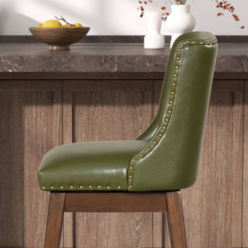 26'' Swivel Upholstered Counter Stool with Solid Wood Frame (Set of 2)