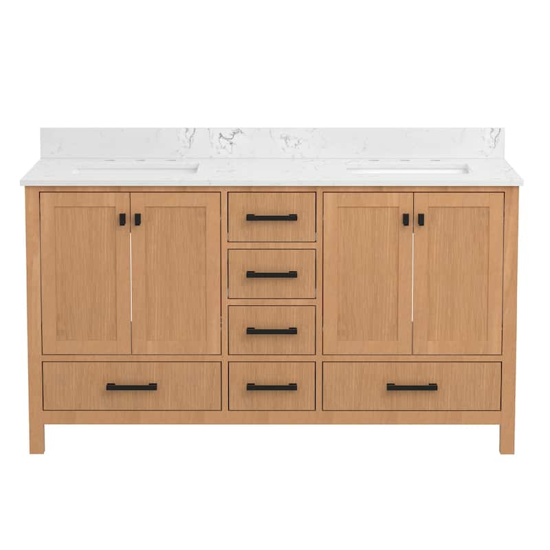 StarrySky 60 inch Undermount Double Sink Bathroom Vanity with Engineered Carrara Marble Top