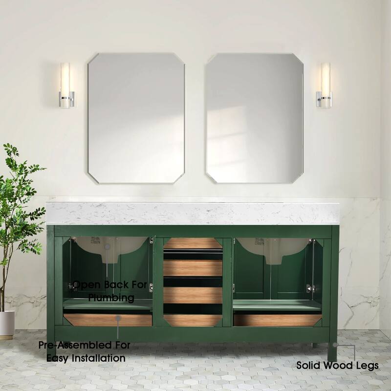 OpalithD 72 in. Bathroom Vanity with Double Sinks, Wood Bath Cabinet with Top
