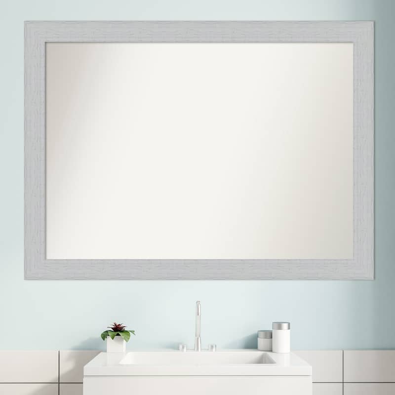 Non-Beveled Wood Bathroom Wall Mirror - Shiplap White Frame
