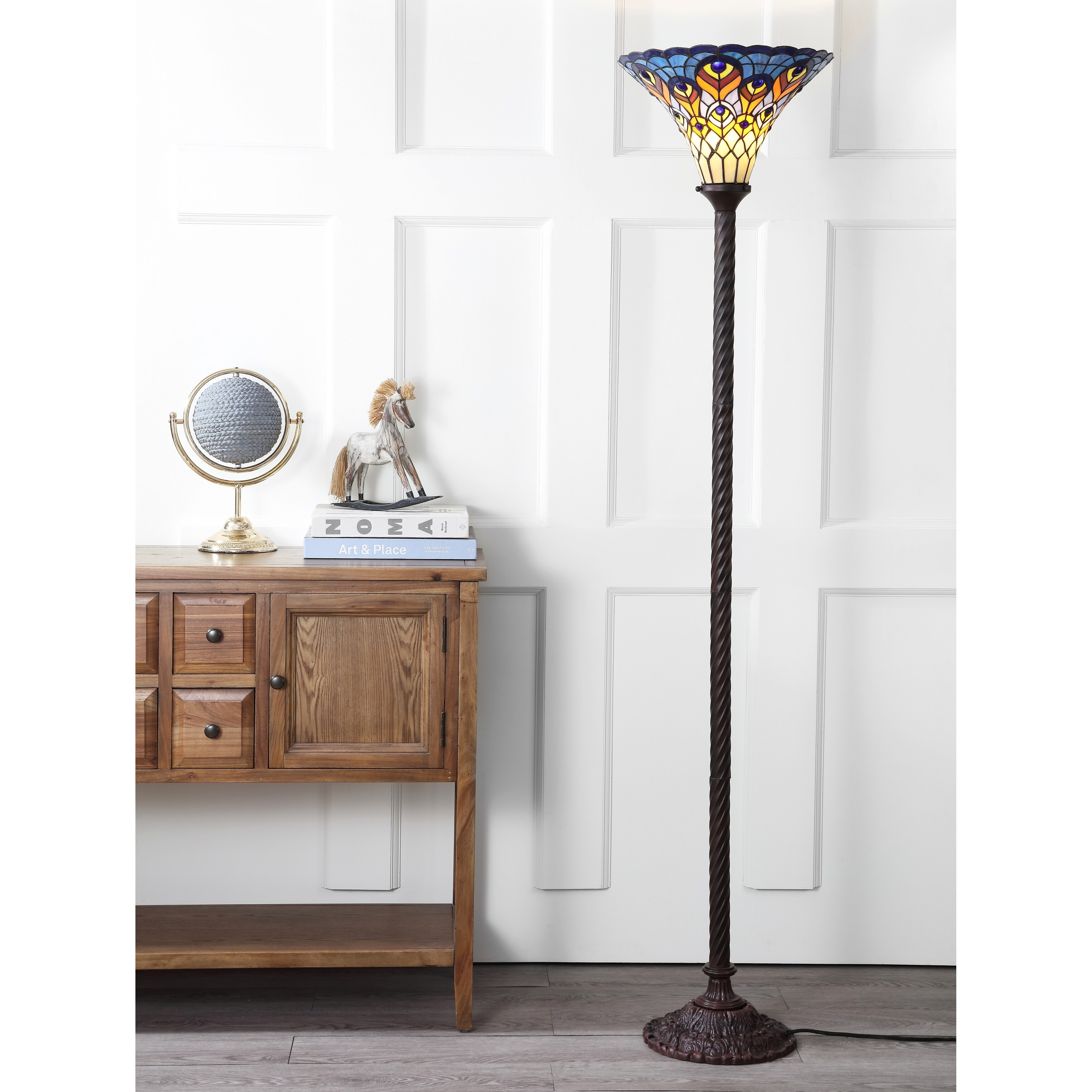 Shop Peacock Tiffany Style 70 Torchiere Led Floor Lamp Bronze By