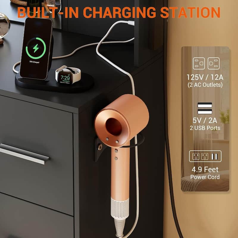 7 Drawers Vanity Desk, Makeup Vanity Table with Touch LED Light Mirror