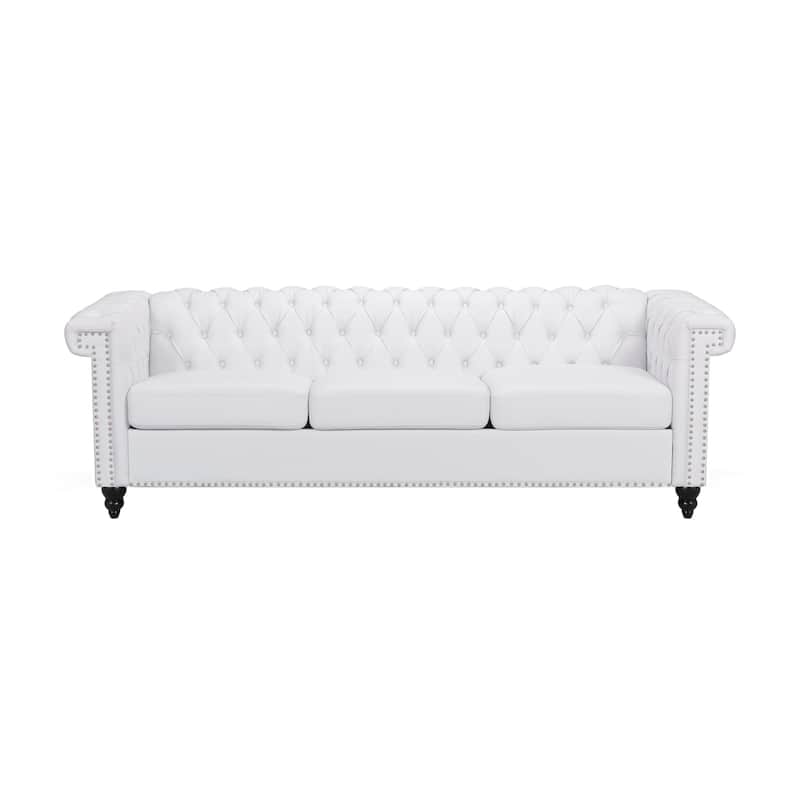 Parkhurst Chesterfield Tufted 3-seat Sofa by Christopher Knight Home - White+Faux Leather+Dark Brown