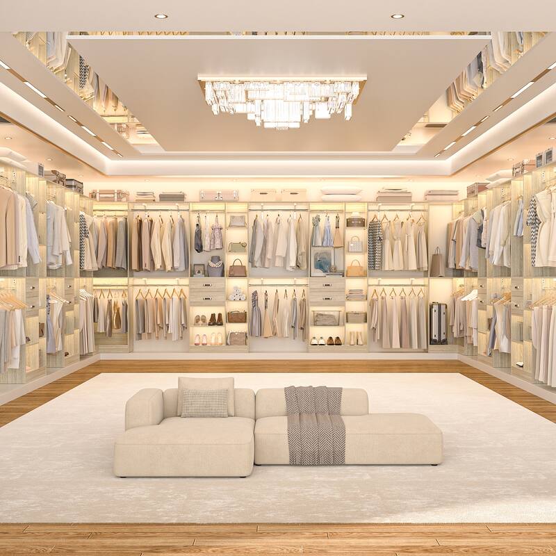 Rackcog 95'' - 188'' Closet System with Hanging Rods, Set of 3 Corner Closet Organizer with Drawers and Shelves