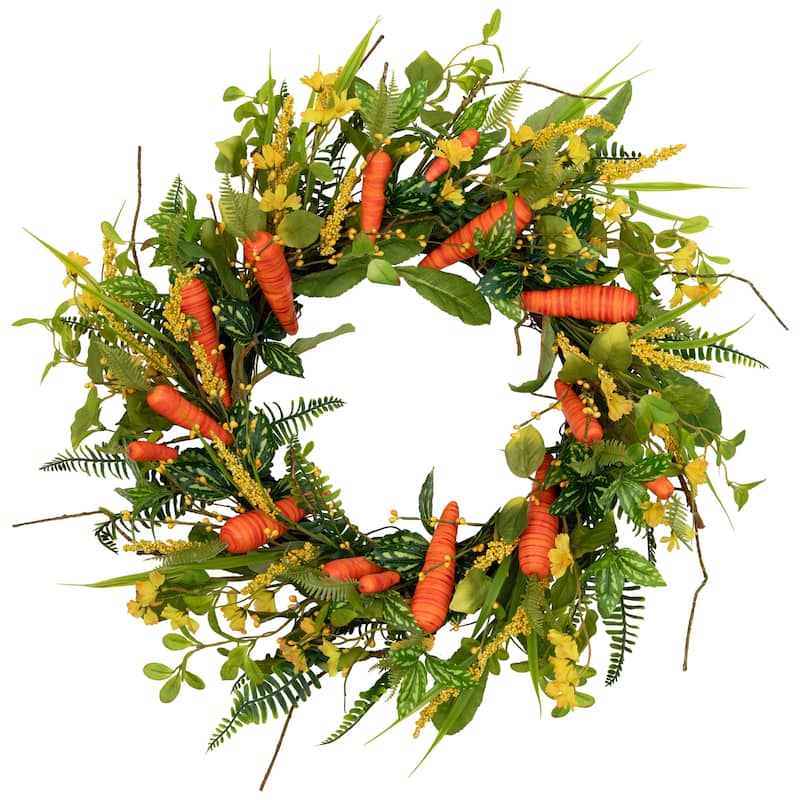 Carrot Berry Foliage Easter Floral Spring Wreath, Orange Yellow 22"