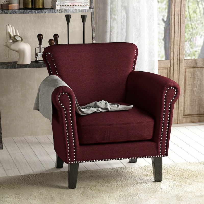 Brice Contemporary Scroll Arm Club Chair with Nailhead Trim by Christopher Knight Home - Wine