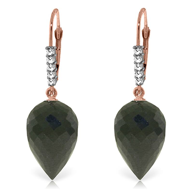 24.65 Carat 14K Solid Gold Briolette Black Spinel Diamond Earrings - Rose